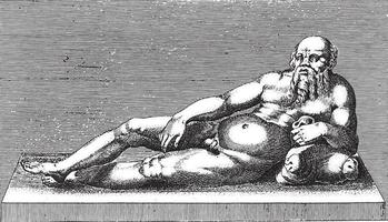 Sculpture of Silenus, anonymous, 1584, vintage illustration. vector