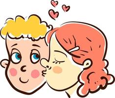 A girl kissing a boy, vector or color illustration.