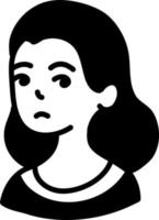 Sad girl with long dark hair, icon illustration, vector on white background