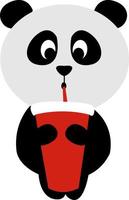 Little panda with drink, illustration, vector on white background.