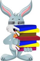 Bunny holding books, illustration, vector on white background.