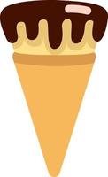 Vanilla and chocolate ice cream on a cone, icon illustration, vector on white background