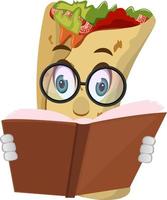 Burrito with book, illustration, vector on white background.