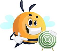 Bee showing target, illustration, vector on white background.