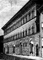 Riccardi Palace at Florence expression of great massiveness vintage engraving. vector