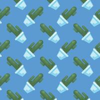 Cactus in a pot,seamless pattern on dark blue background. vector