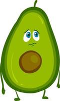 Sad green avocado, illustration, vector on white background.