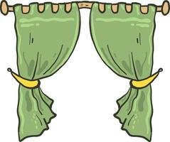 Old green curtain, illustration, vector on white background.