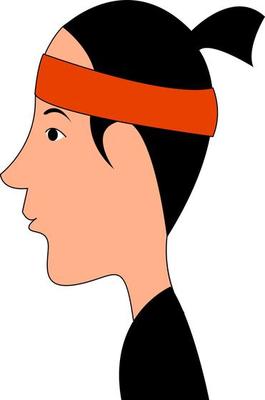 Asian man with red bandana, illustration, vector on white background.