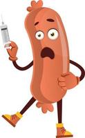 Sausage holding injection, illustration, vector on white background.