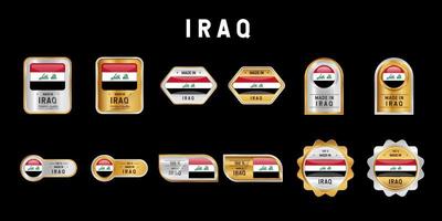 Made in Iraq Label, Stamp, Badge, or Logo. With The National Flag of Iraq. On platinum, gold, and silver colors. Premium and Luxury Emblem vector