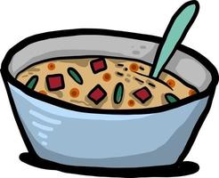 Soup with a spoon, illustration, vector on white background