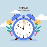 Flat spring forward illustration with clock vector