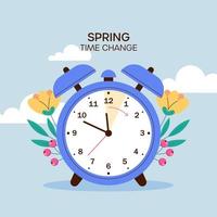 Flat spring forward illustration with clock vector