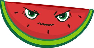 Angry watermelon, illustration, vector on white background.