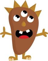 A brown monster with 3 eyes, vector or color illustration.