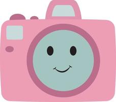 Happy pink camera, illustration, vector on white background.