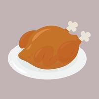 Roast chicken, illustration, vector on white background.