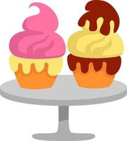 Two cupcakes on a plate, illustration, vector on white background