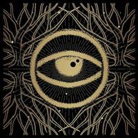 Eyes in the depths of the forest, with trees that are dark gold vector