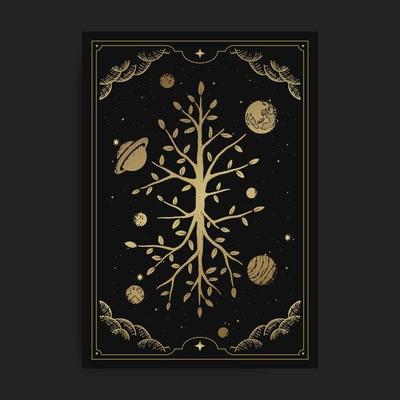 Tree roots in the universe with planet and star