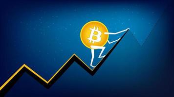 bitcoin btc está subiendo al siguiente pico. La criptomoneda tiene su punto más alto. moneda btc a la luna. vector