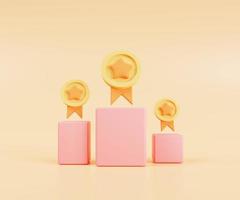 Awards ceremony podium in cartoon style. Podium winner with gold stars, first and second and third place wins. 3d rendering illustration photo
