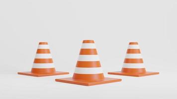 Traffic cone icon with white and orange stripes on a white background.  warning dangerous symbol concept. 3d rendering photo