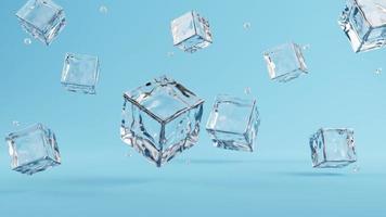 cubos de hielo. sobre un fondo azul. se puede utilizar como banners y anuncios. ilustración de renderizado 3d foto
