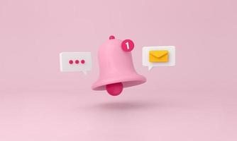 Pink notification message bell icon alert and alarm mail on pink background. photo