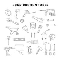 herramientas de construcción esbozar elementos dibujados a mano. el concepto de renovación de viviendas, construcción. vector