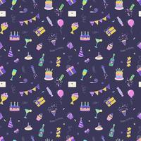 feliz cumpleaños. patrón sin costuras con elementos de cumpleaños. pasteles, regalos, globos y más. vector