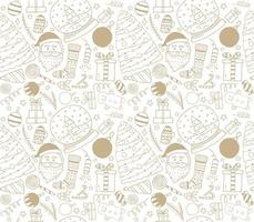 Seamless pattern with christmas elements. New Year and Christmas vector illustration. Print in gold and white colors for winter celebration.