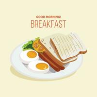 pan de desayuno con huevos y salchichas vector