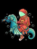 astronaut riding seahorse vector