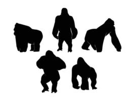 Set of Gorillas Silhouette Isolated on a white background - Vector Illustration