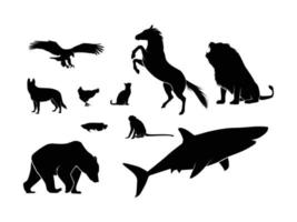 Set of Animals Pets Silhouette Isolated on a white background - Vector Illustration