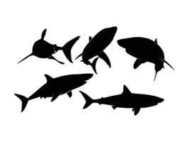 Set of Sharks Silhouette Isolated on a white background - Vector Illustration