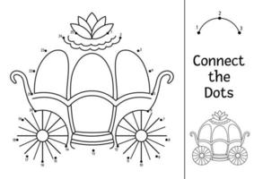 Vector dot-to-dot and color activity with cute carriage. Magic kingdom connect the dots game for children with king transport. Fairy tale coloring page for kids. Printable worksheet