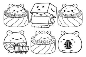 Set vector outline illustration of cute hamster character for coloring book