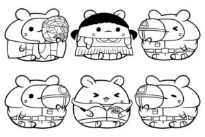 Set vector outline illustration of cute hamster character for coloring book