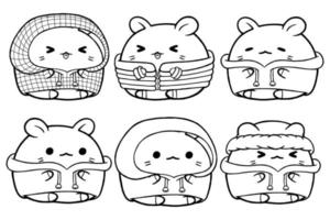 Set vector outline illustration of cute hamster character for coloring book