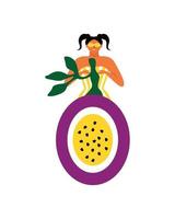 chica con fruta vector