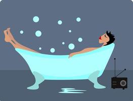 Woman in bathtub, illustration, vector on white background.