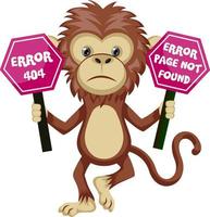 Monkey with 404 error sign, illustration, vector on white background.