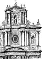 fachada de la iglesia de st. pablo y san louis en el grabado vintage de parís. vector