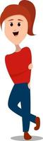 Girl with red shirt, illustration, vector on white background.