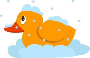 Duck on snow, illustration, vector on white background.