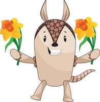 Armadillo with flowers, illustration, vector on white background.
