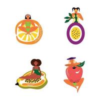 ilustraciones de chicas con frutas vector